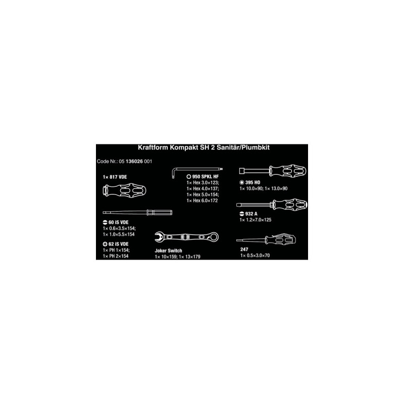 Wera Kraftform Kompakt SH 2 Sanitär / Heizung / Plumbkit, 15-teilig, Werkzeug-Set(schwarz, mit 2 JOKER Maul-Ringratschenschlüsseln)