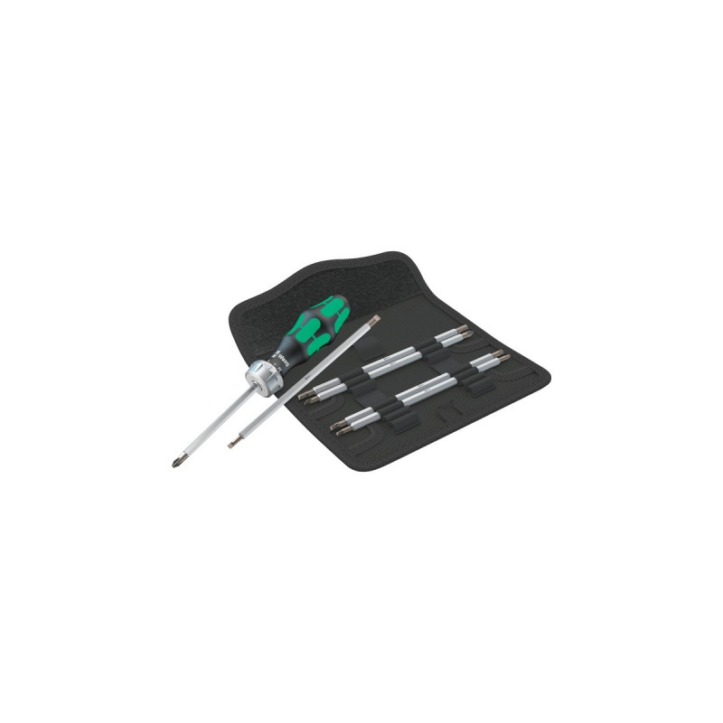 Wera Kraftform Kompakt Vario RA SB, Bit-Satz, 7-teilig(schwarz/grün, inkl. Steckgriff mit Ratschenfunktion)
