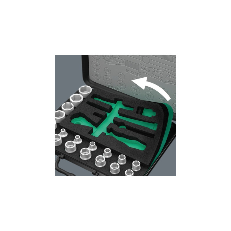 Wera Zyklop Speed-Knarrensatz 8100 SC 2, 37-teilig, Werkzeug-Set(schwarz/grün, Speed-Knarre mit schwenkbarem Kopf, 1/2