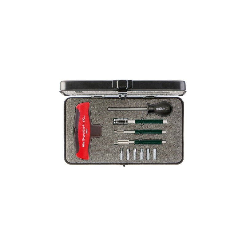 Wiha Drehmoment-Schraubendreher mit Quergriff Set TorqueVario-S T(schwarz/rot, 12-teilig, 5 bis 14 Nm)