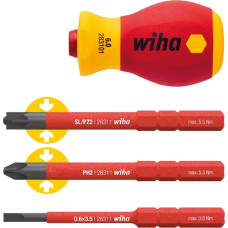 Wiha Schraubendreher mit Bithalter-Set SoftFinish electric slimVario, 4-teilig(rot/gelb, Stubby mit slimBits)