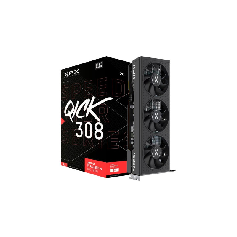 XFX Radeon RX 7600 SPEEDSTER QICK308 BLACK, Grafikkarte(RDNA 3, GDDR6, 3x DisplayPort, 1x HDMI 2.1)