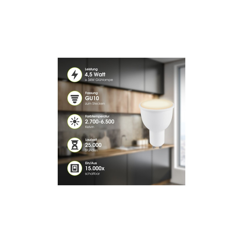 XLAYER Smart Echo GU10 4.5W 380lm, LED-Lampe(warm- und kaltweiß, kompatibel mit Alexa und Google Assistant)