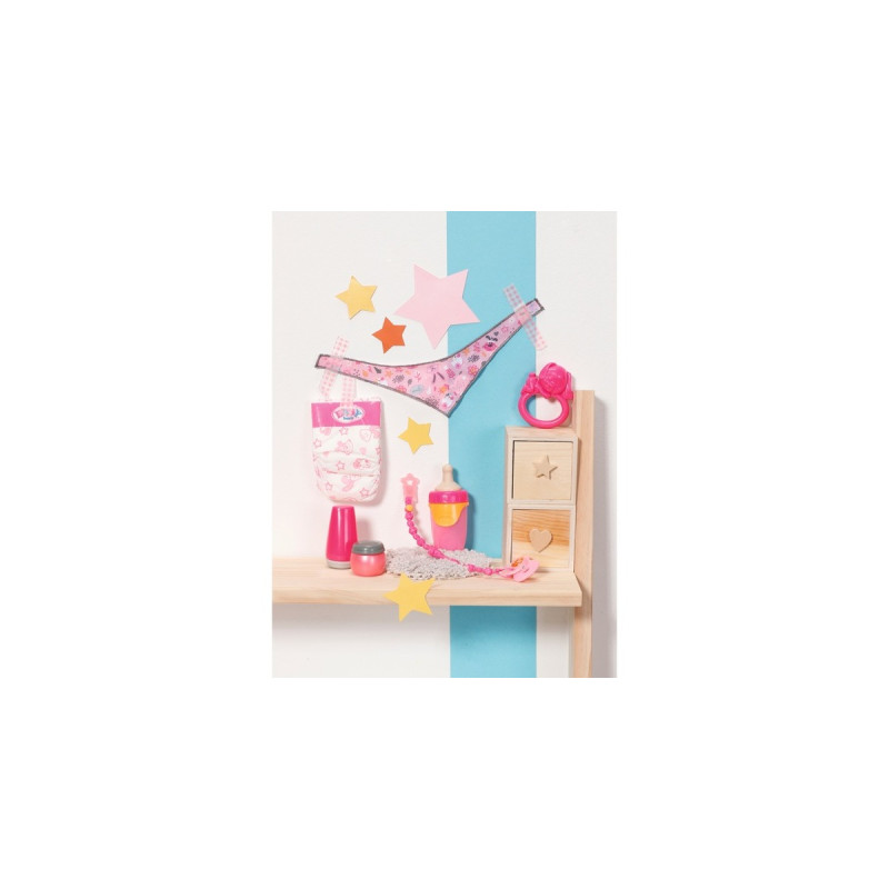 ZAPF Creation BABY born® Accessoires Set, Puppenzubehör(Magic Eyes Schnuller mit Schnullerkette, Windel, Spielring, Puderdose, Cremetube, Flasche und Halstuch.)