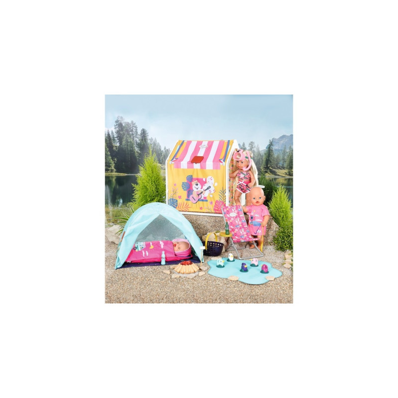 ZAPF Creation BABY born® Weekend Camping Set, Puppenzubehör(Zelt, Schlafsack, Lagerfeuer, Marshmallow-Stick und Limoflasche)