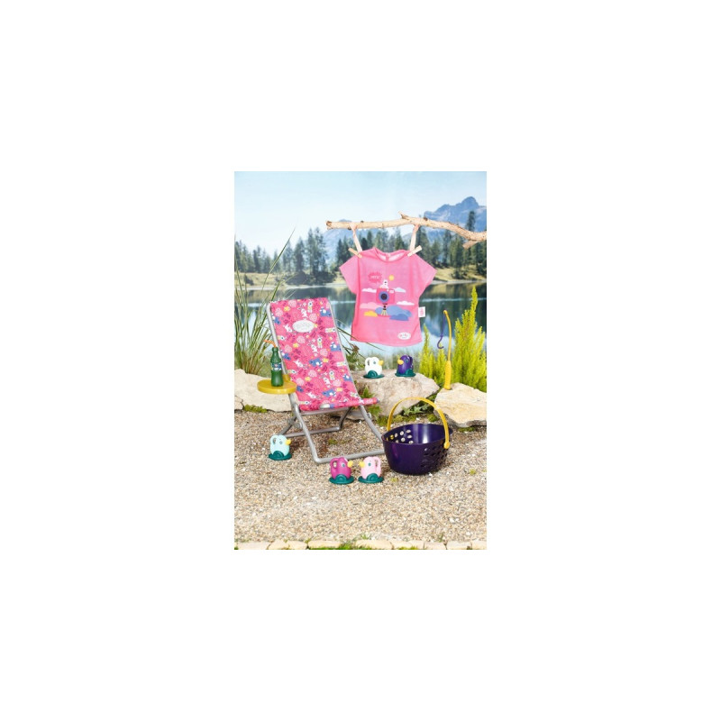 ZAPF Creation BABY born® Weekend Fischen, Puppenzubehör(Kleid, Liegestuhl mit Tischchen, Limoflasche, Korb, 5 Enten und Angel)