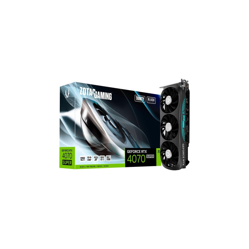 ZOTAC GeForce RTX 4070 SUPER Trinity Black Edition, Grafikkarte(DLSS 3, 3x DisplayPort, 1x HDMI 2.1)