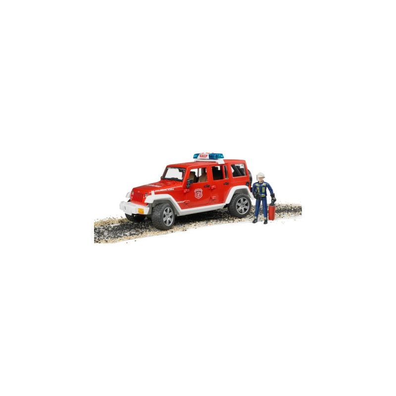 bruder Jeep Wrangler Unlimited Rubicon Feuerwehrfahrzeug mit Feuerwehrmann, Modellfahrzeug(rot/weiß)