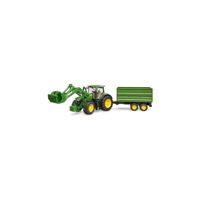bruder John Deere 7R 350 mit Frontlader und Tandemachstransportanhänger, Modellfahrzeug(grün)