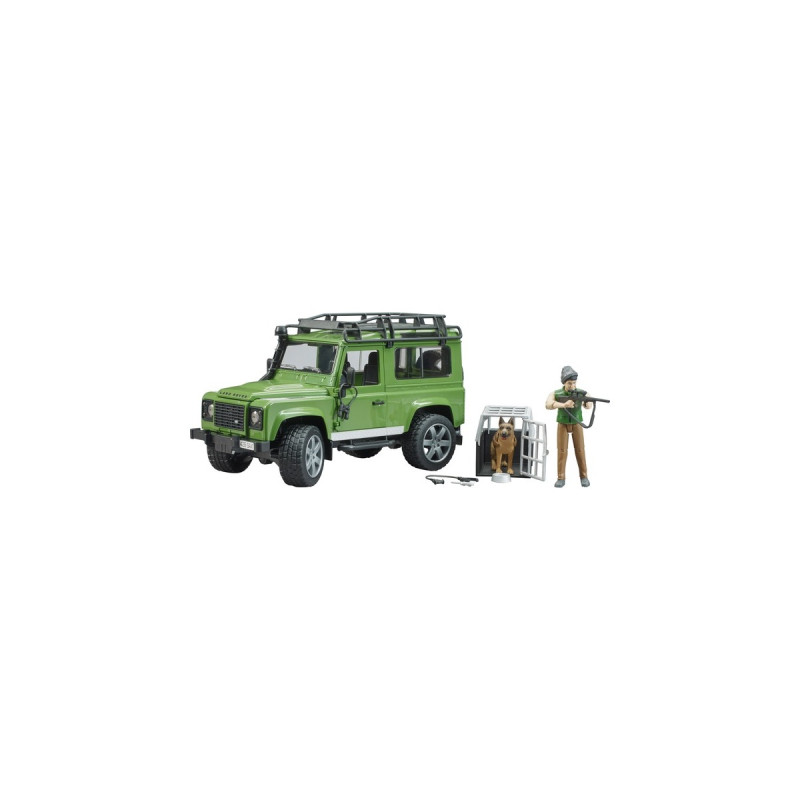 bruder Land Rover Defender Station Wagon, Modellfahrzeug(grün/schwarz, Inkl. Förster und Hund)