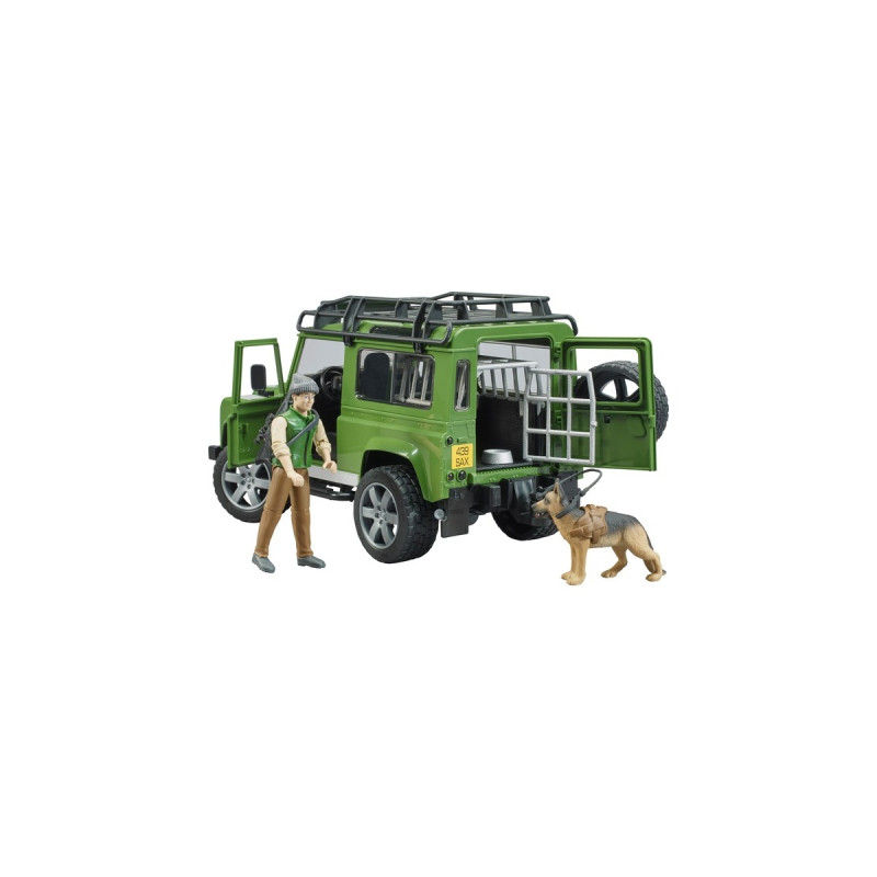 bruder Land Rover Defender Station Wagon, Modellfahrzeug(grün/schwarz, Inkl. Förster und Hund)