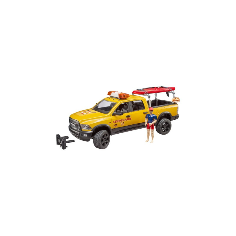 bruder RAM 2500 Power Wagon Life Guard, Modellfahrzeug(gelb/schwarz, Inkl. Figur, Stand Up Paddle und Light & Sound Modul)