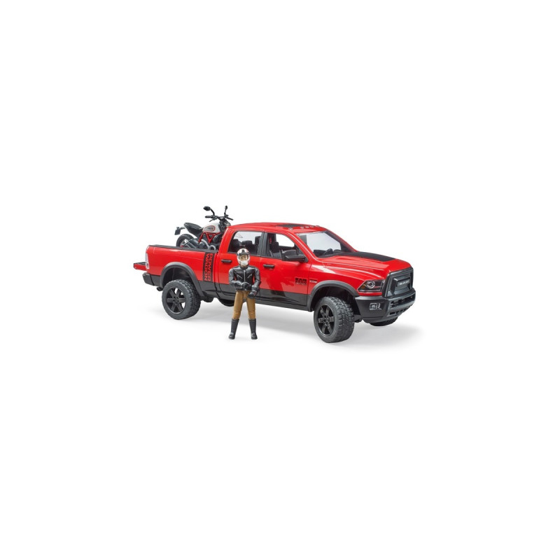 bruder RAM 2500 Power Wagon mit Ducati Desert Sled und Fahrer, Modellfahrzeug