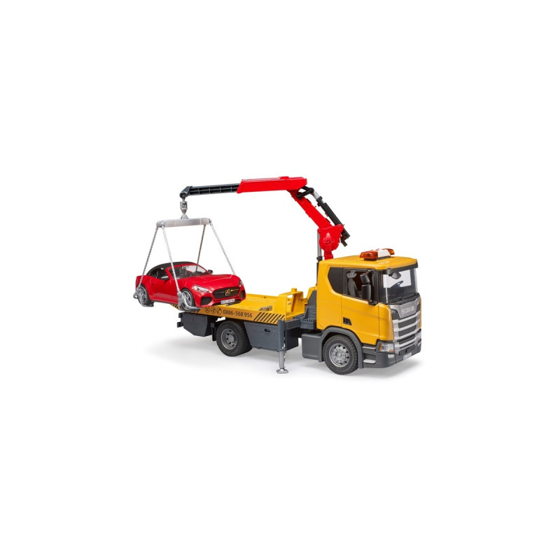 bruder Scania Super 560R Abschlepp-LKW mit Light & Sound Modul und Roadster, Modellfahrzeug
