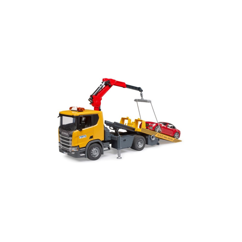bruder Scania Super 560R Abschlepp-LKW mit Light & Sound Modul und Roadster, Modellfahrzeug
