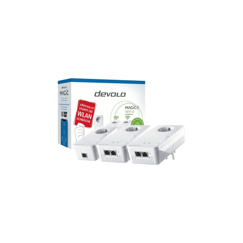 devolo Magic 2 WiFi 6 Multiroom Kit, Powerline(3 Adapter | 1x 1 GbE, 2x 2 GbE Ports)