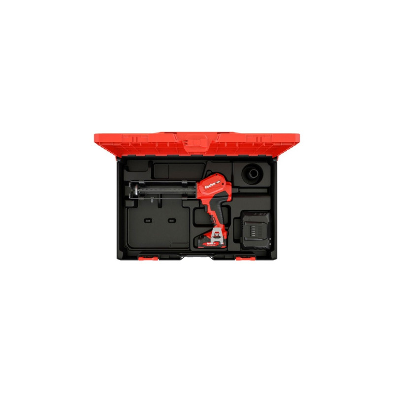 fischer Akku-Auspressgerät FIS DB S Pro, 18Volt, Kartuschenpistole(rot/schwarz, Li-Ionen Akku 2,0Ah)