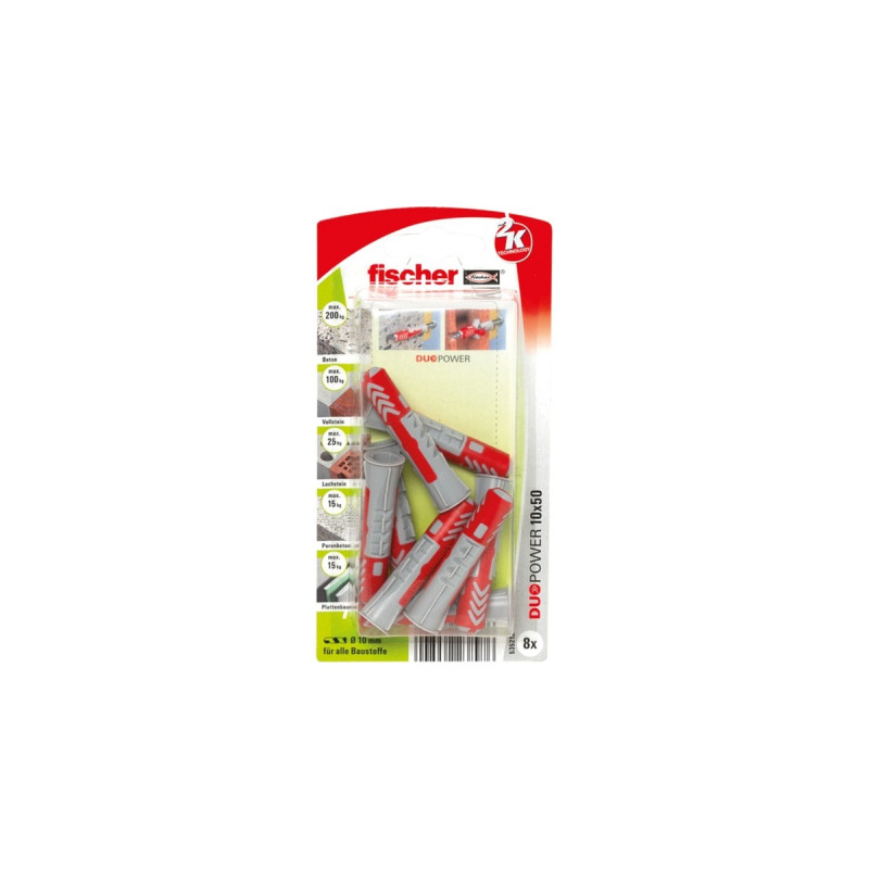 fischer Dübel DUOPOWER 10x50 K(hellgrau/rot, 8 Stück)