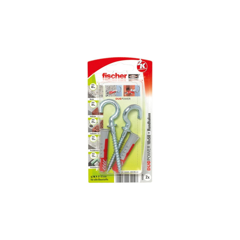fischer Dübel DUOPOWER 10x50 RH K(hellgrau/rot, 2 Stück)
