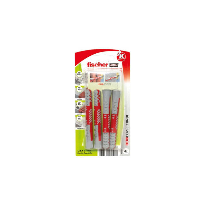 fischer Dübel DUOPOWER 10x80 K(hellgrau/rot, 4 Stück)