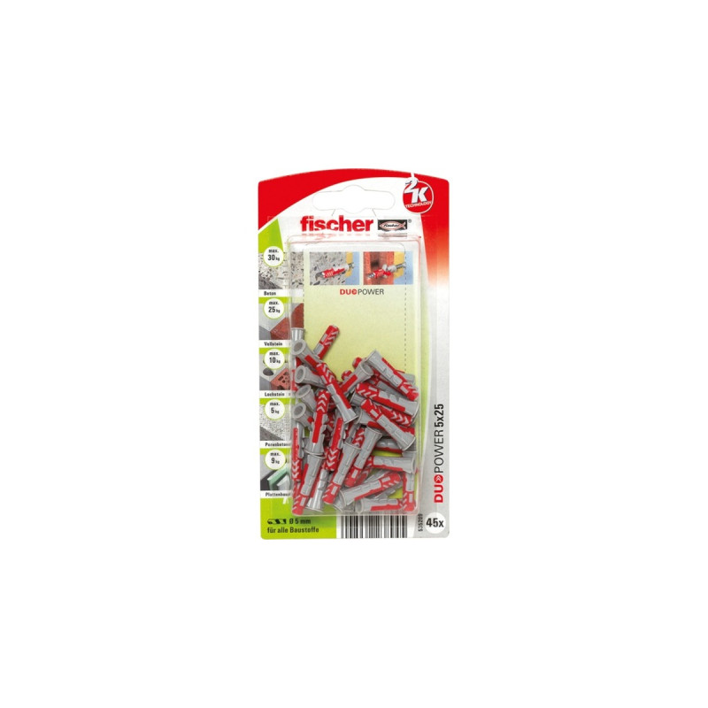 fischer Dübel DUOPOWER 5x25 K(hellgrau/rot, 45 Stück)