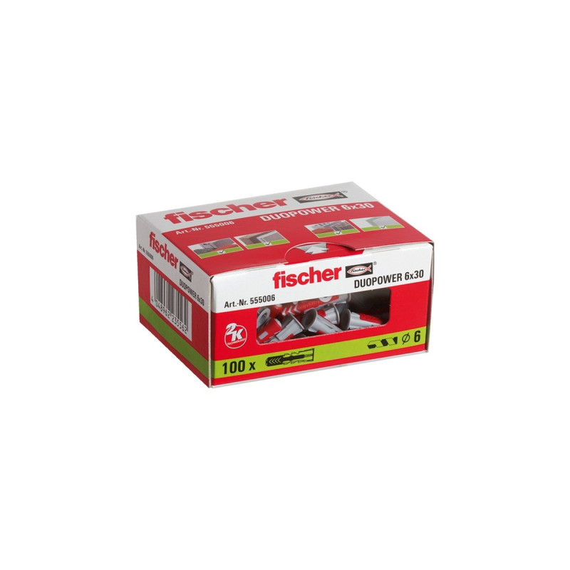 fischer Dübel DUOPOWER 6x30(hellgrau/rot, 100 Stück)