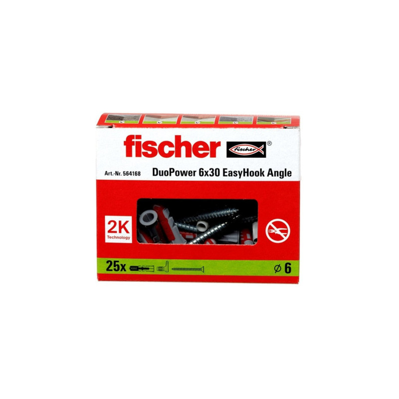 fischer EasyHook Angle DuoPower 6x30, Dübel(weiß, 25 Stück, mit EasyHook Winkelhaken)