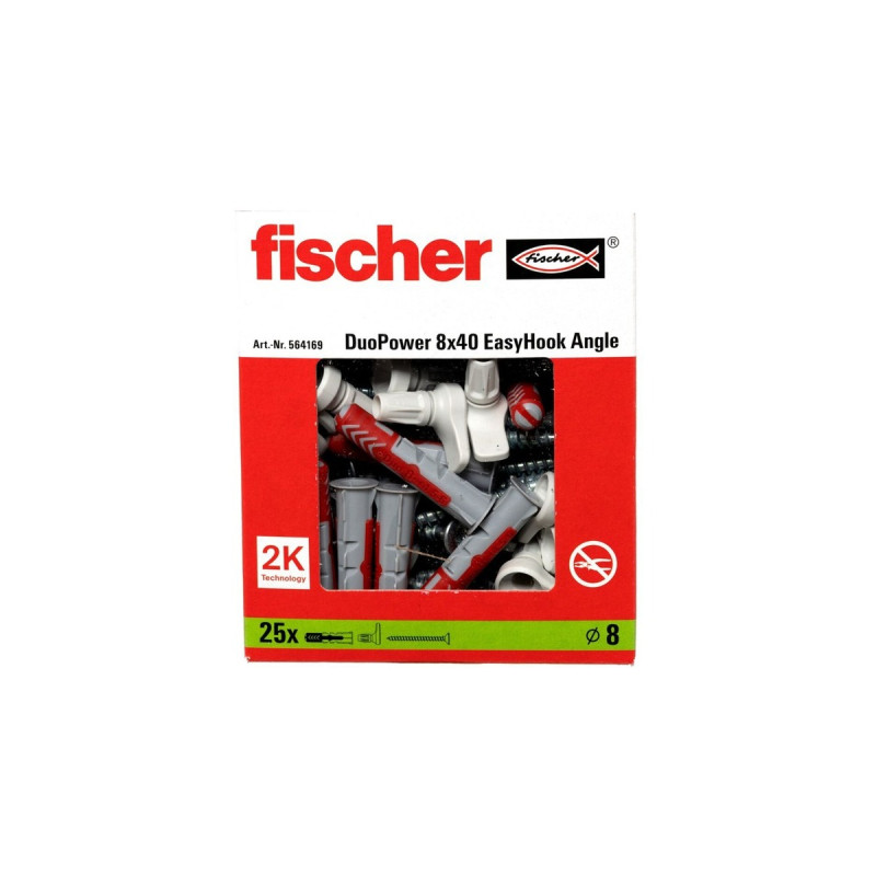 fischer EasyHook Angle DuoPower 8x40, Dübel(weiß, 25 Stück, mit EasyHook Winkelhaken)