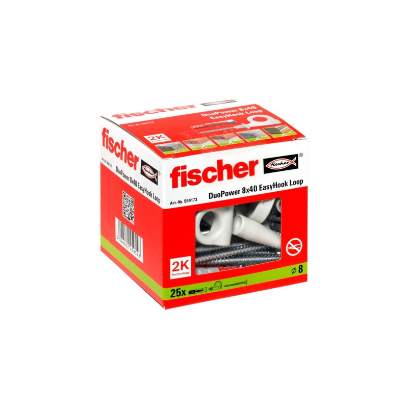 fischer EasyHook Loop DuoPower 8x40, Dübel(weiß, 25 Stück, mit EasyHook Öse)