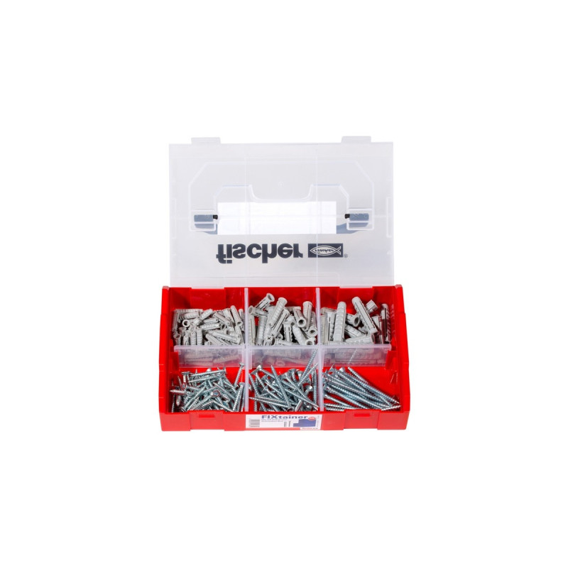 fischer FixTainer SX-Dübel- und Schrauben-Box(hellgrau, mit Schrauben, 210-teilig)