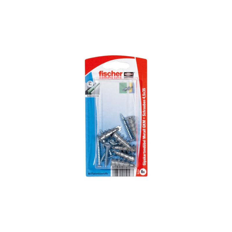 fischer Gipskartondübel Metall GKM S K 6(silber, 6 Stück, mit Schraube)