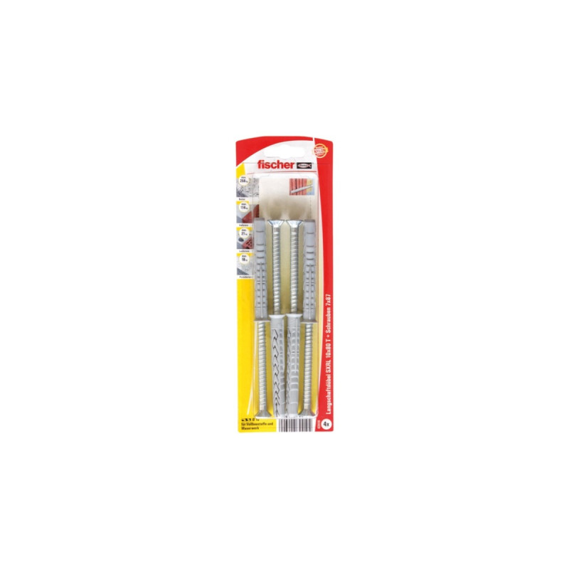 fischer Langschaftdübel SXRL 10x80 T K(hellgrau, 4 Stück, mit Schraube)