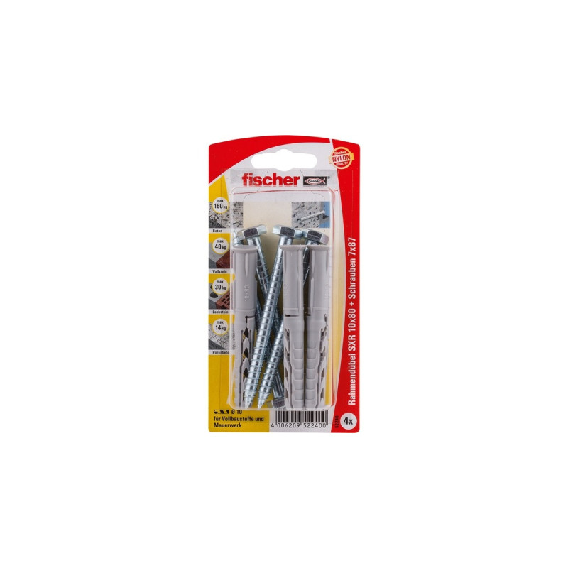 fischer Langschaftdübel SXR 10x80 SS K(hellgrau, 4 Stück, mit Schraube)