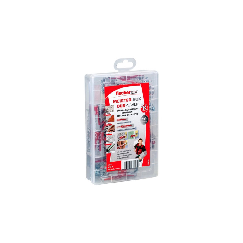 fischer Meister-Box DUOPOWER kurz / lang + Schraube, Dübel(hellgrau/rot, 150-teilig, mit Schrauben)