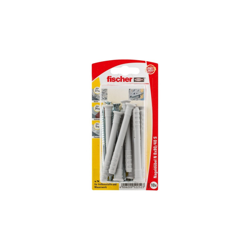 fischer Nageldübel N 8x80/40 S K(grau, 10 Stück, mit Schraube)
