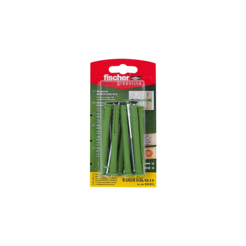fischer Nageldübel N GREEN 8x80/50 S K(grün, 10 Stück, mit Schraube)