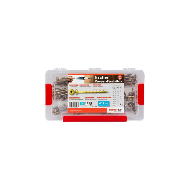 fischer Power-Fast Box, Schrauben-Set(245-teilig, mit 2 Bits)