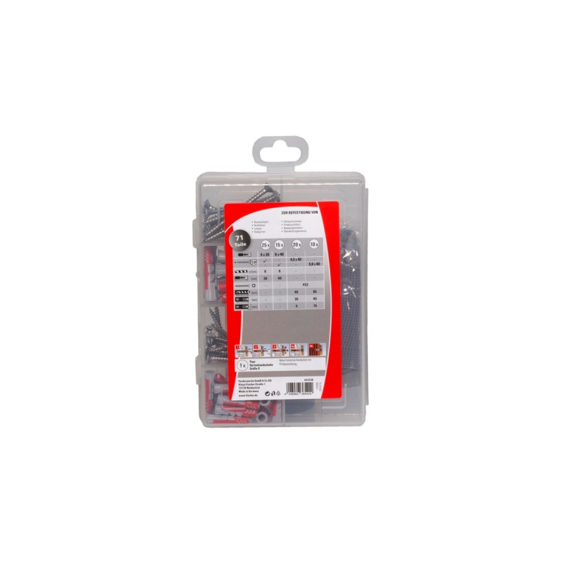 fischer Praktische Helfer Garten & Haus, Dübel(hellgrau/rot, 71-teilig)