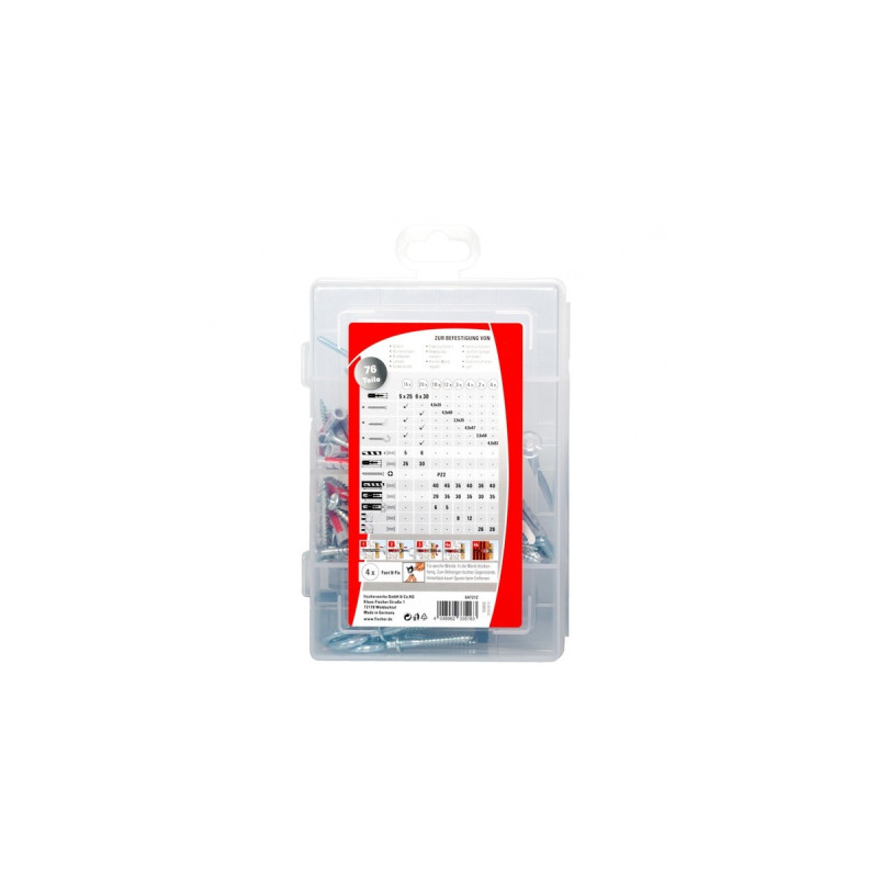 fischer Praktische Helfer, Umziehen & Einziehen, Dübel(hellgrau/rot, 76-teilig)