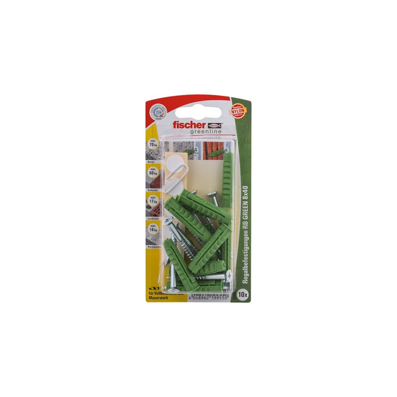 fischer Regalbefestigung RB GREEN 8x40 K, Dübel(grün, 10 Stück, mit Schraube)
