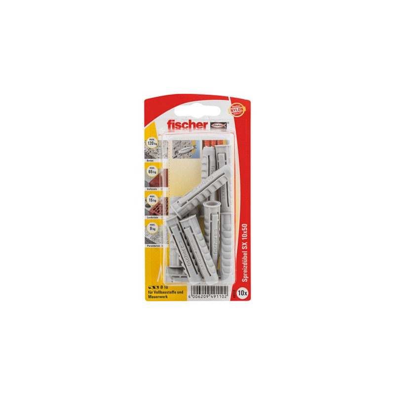 fischer Spreizdübel SX 10x50 K(hellgrau, 10 Stück)