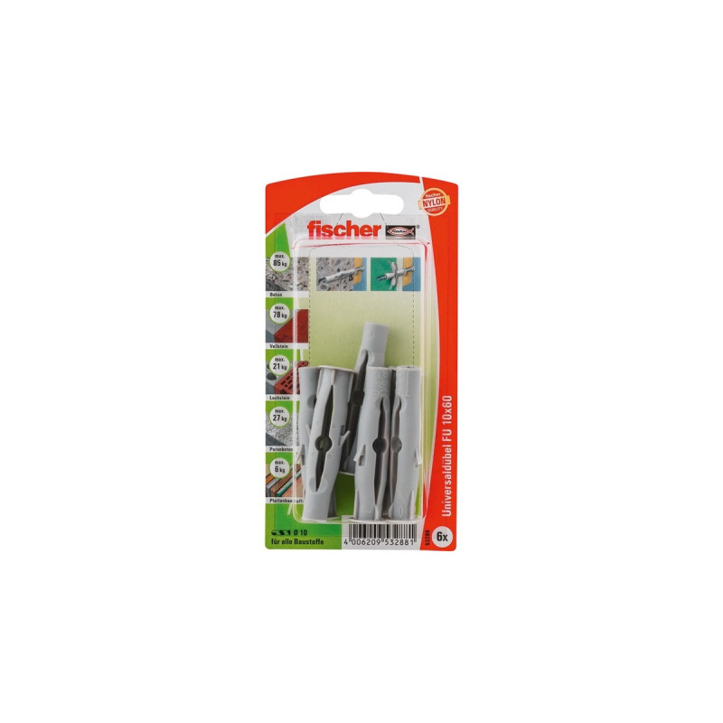 fischer Universaldübel FU 10x60 K(grau, 6 Stück)