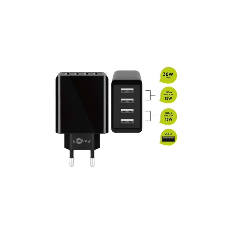 goobay 4-fach USB-Ladegerät (30W) schwarz(schwarz)