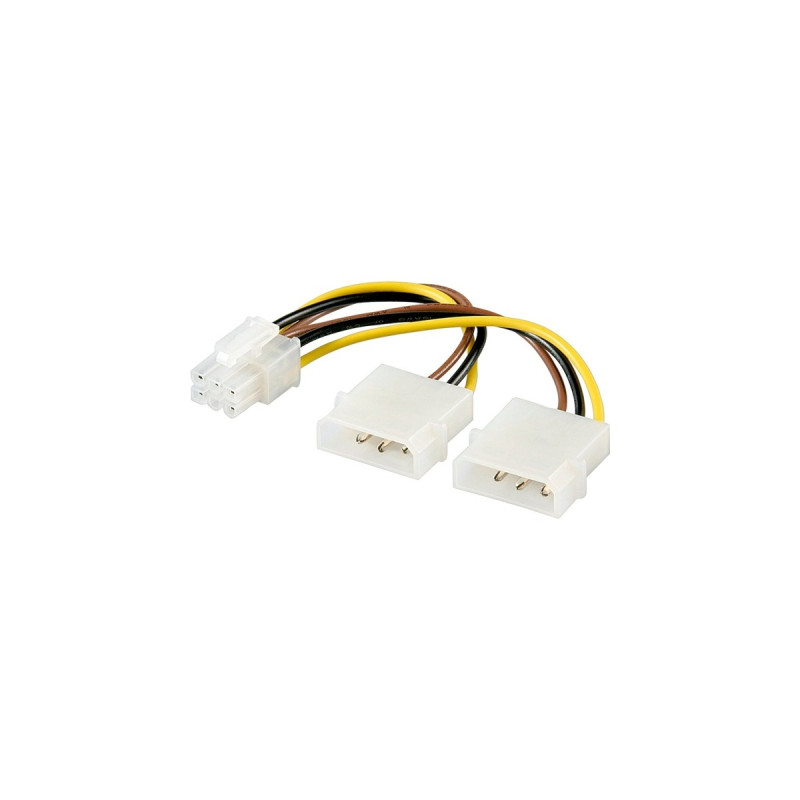 goobay Internes PC-Stromkabel 2x 5,25-Stecker auf PCI Express 6-pin(schwarz/gelb, 15 cm)