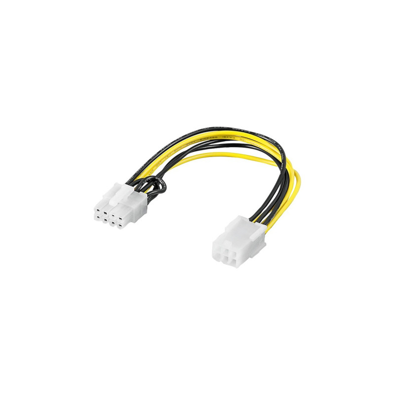 goobay Internes Stromkabel PCIe 6-Pin auf 8-Pin, Adapter(schwarz/gelb, 19,5 cm)