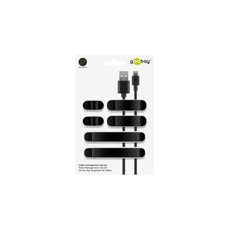 goobay Kabel Management Clip Set, Kabelführung(schwarz, 6er-Set)