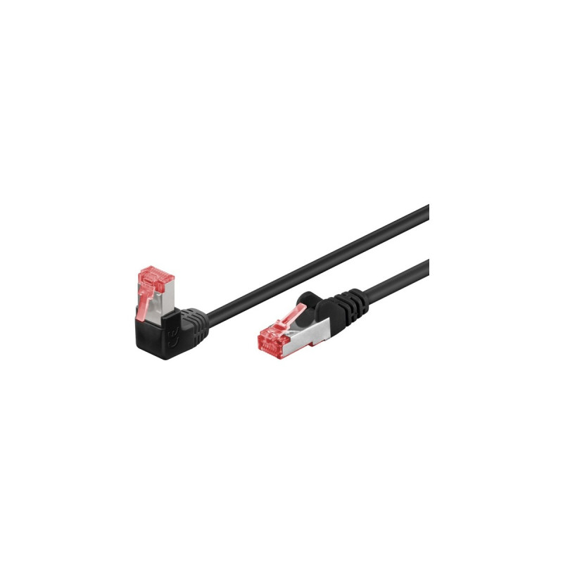 goobay Patchkabel Cat.6 S/FTP (PiMF), 1x 90° gewinkelt(schwarz, 1 Meter, doppelt geschirmt)