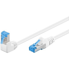 goobay Patchkabel Cat.6a S/FTP (PiMF), 1x 90° gewinkelt(weiß, 0,5 Meter, doppelt geschirmt)