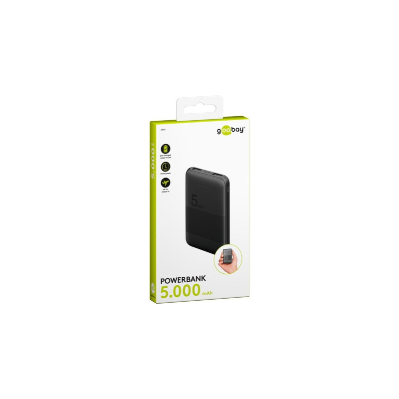 goobay Powerbank kompakt 5.000 mAh(schwarz, 5.000 mAh, Quick Charge 3.0)