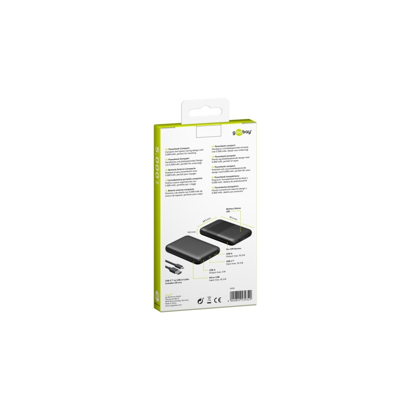 goobay Powerbank kompakt 5.000 mAh(schwarz, 5.000 mAh, Quick Charge 3.0)